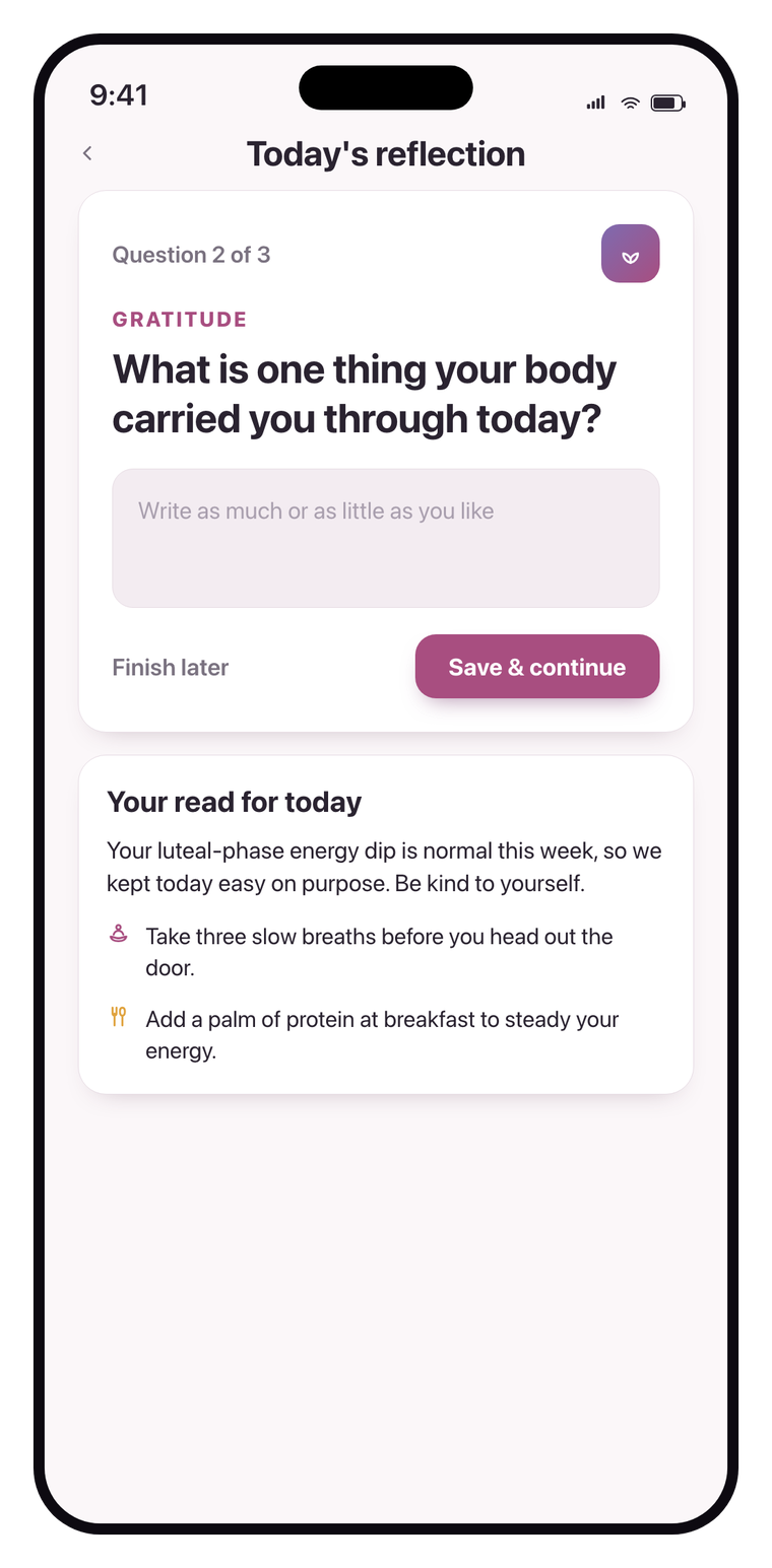 The Phaes Daily reflection screen.